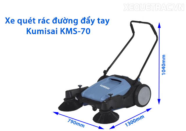 Kích thước xe quét rác đường đẩy tay Kumisai KMS-70